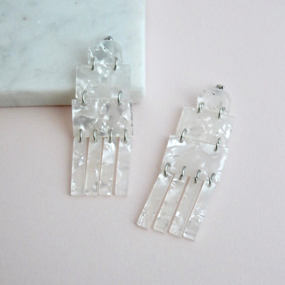 White Acrylic Tassel Earrings